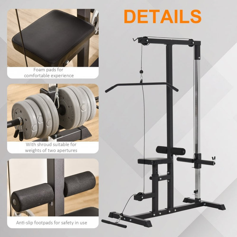 Exercise Pulley Machine Power Tower with Adjustable Seat Multiple Cable Positions for Strengthening Muscle Groups Cables
