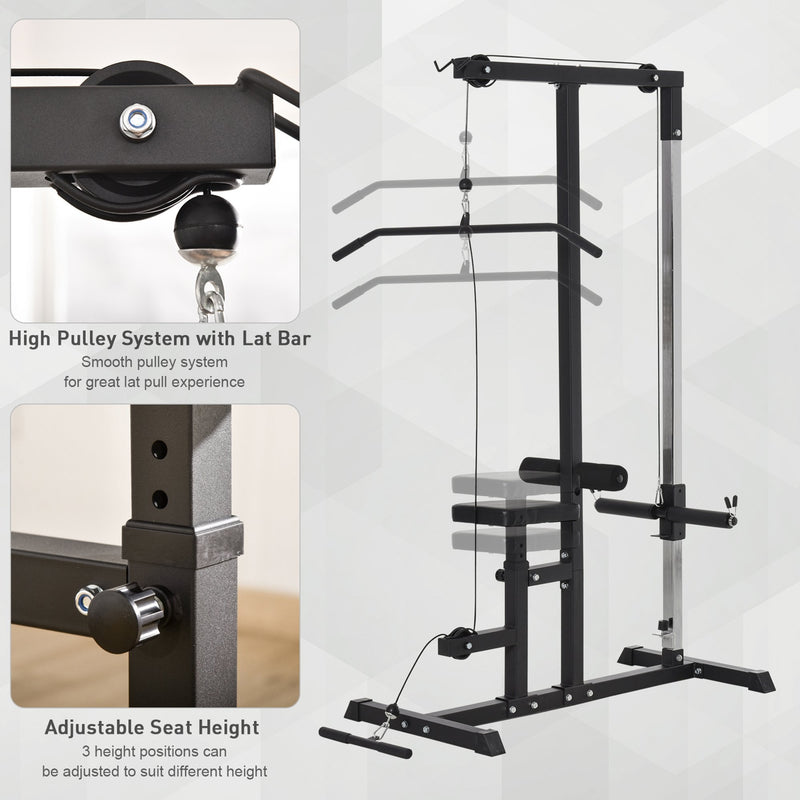 Exercise Pulley Machine Power Tower with Adjustable Seat Multiple Cable Positions for Strengthening Muscle Groups Cables