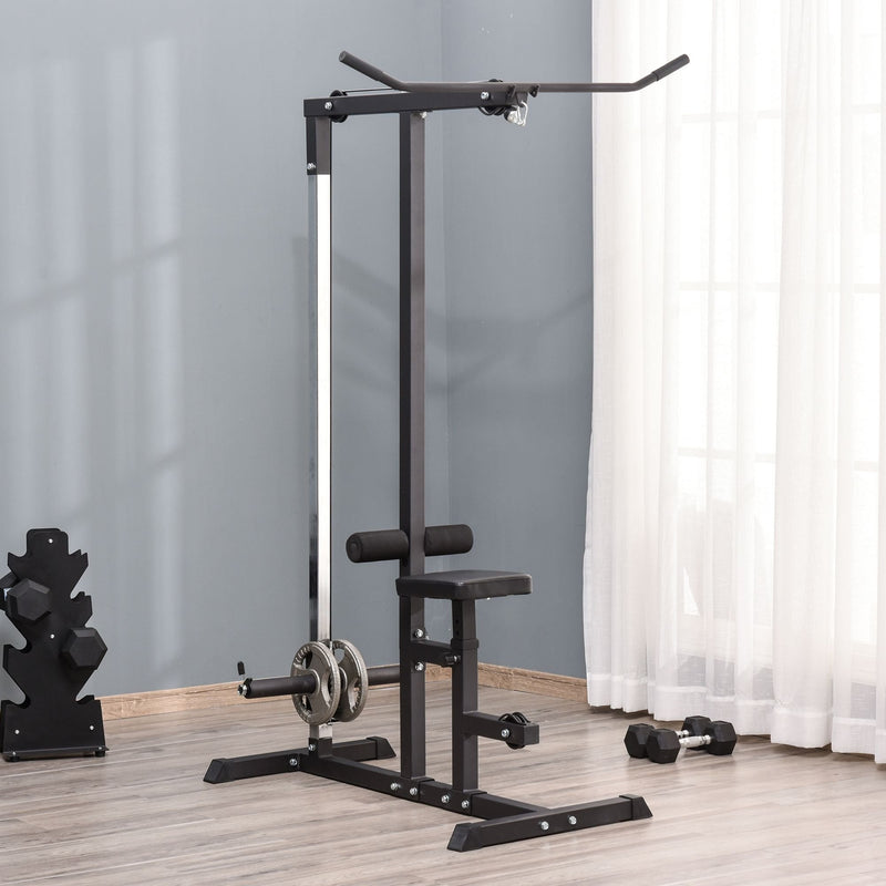 Exercise Pulley Machine Power Tower with Adjustable Seat Multiple Cable Positions for Strengthening Muscle Groups Cables