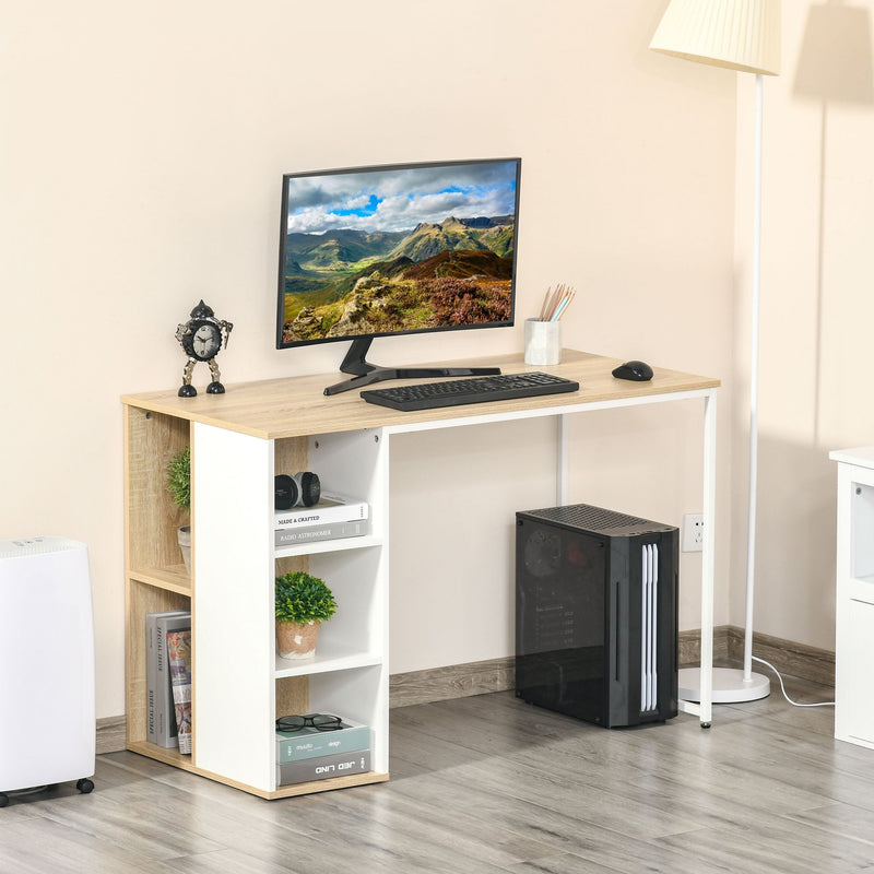 Home Office Computer Desk with Storage Shelves Study Writing Table Workstation, Oak Tone w/ Workstation