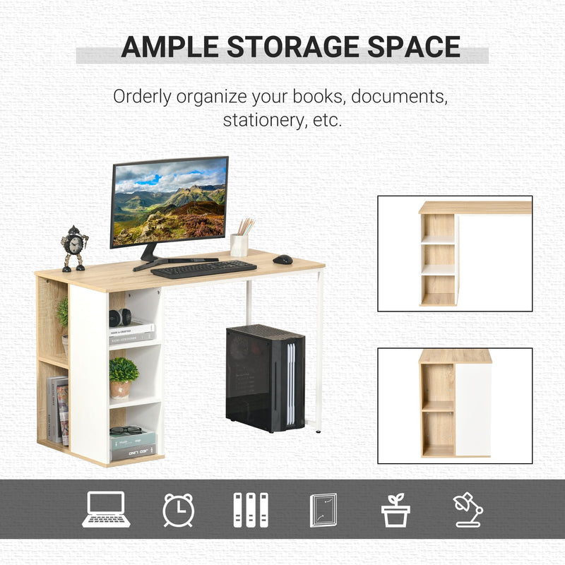 Home Office Computer Desk with Storage Shelves Study Writing Table Workstation, Oak Tone w/ Workstation