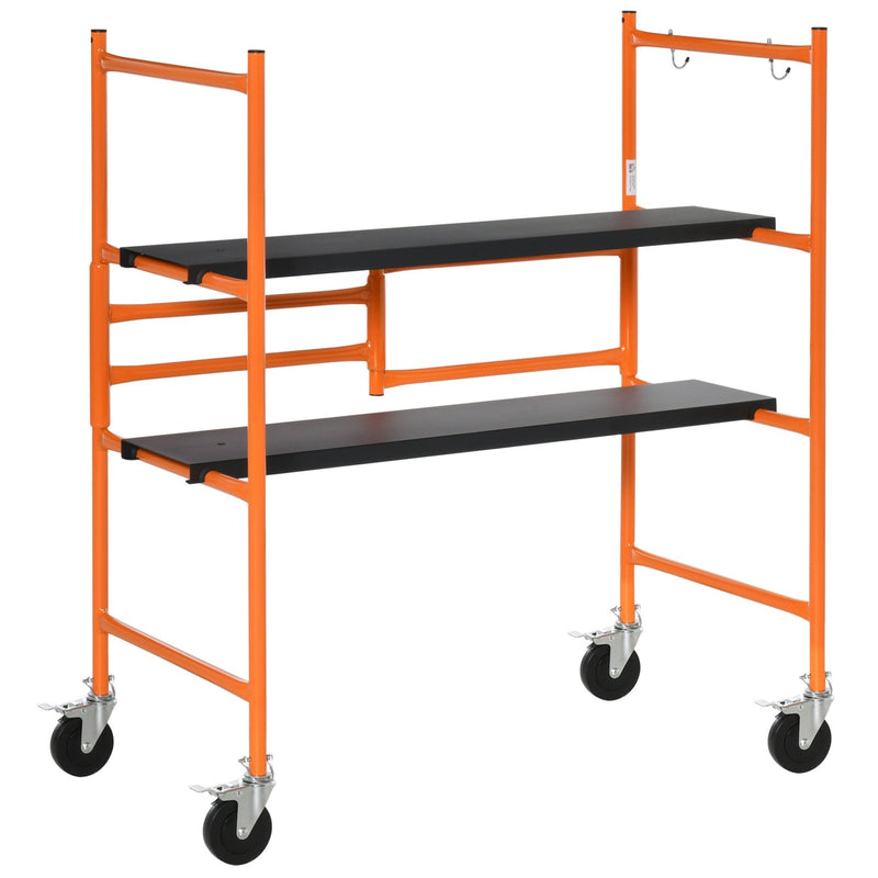 HOMCOM Multi Purpose Scaffolding Ladder with Locking Wheels, Adjustable Working Platform, Steel Frame Wheels