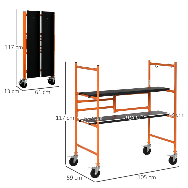 HOMCOM Multi Purpose Scaffolding Ladder with Locking Wheels, Adjustable Working Platform, Steel Frame Wheels