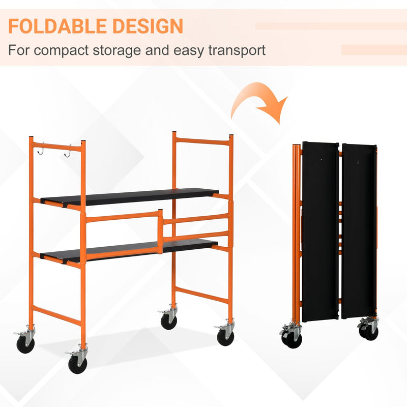 HOMCOM Multi Purpose Scaffolding Ladder with Locking Wheels, Adjustable Working Platform, Steel Frame Wheels