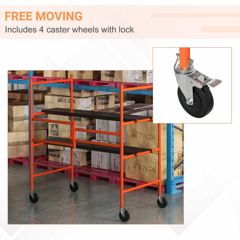 HOMCOM Multi Purpose Scaffolding Ladder with Locking Wheels, Adjustable Working Platform, Steel Frame Wheels