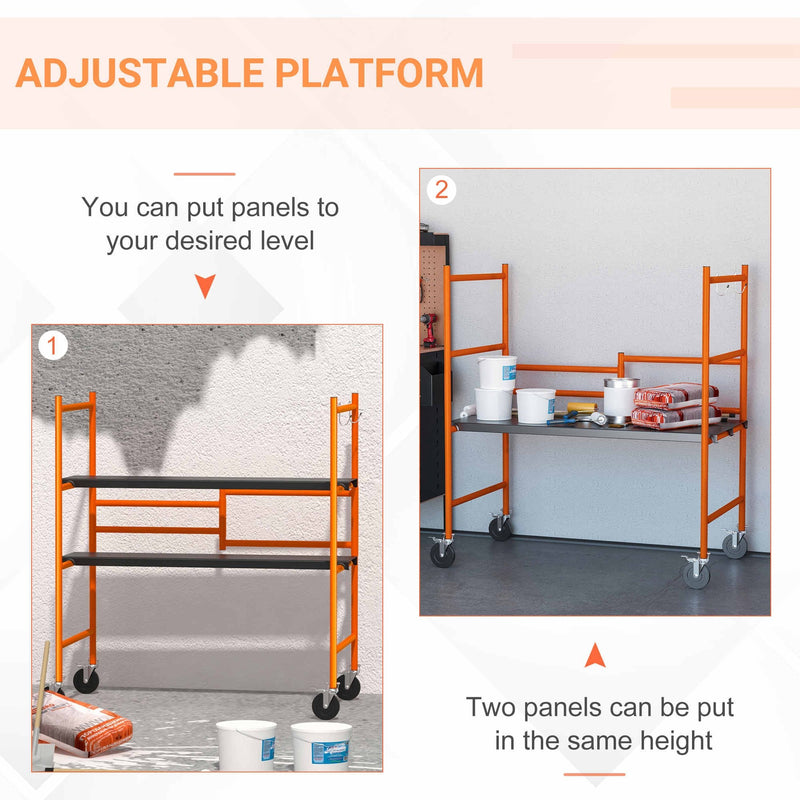 HOMCOM Multi Purpose Scaffolding Ladder with Locking Wheels, Adjustable Working Platform, Steel Frame Wheels
