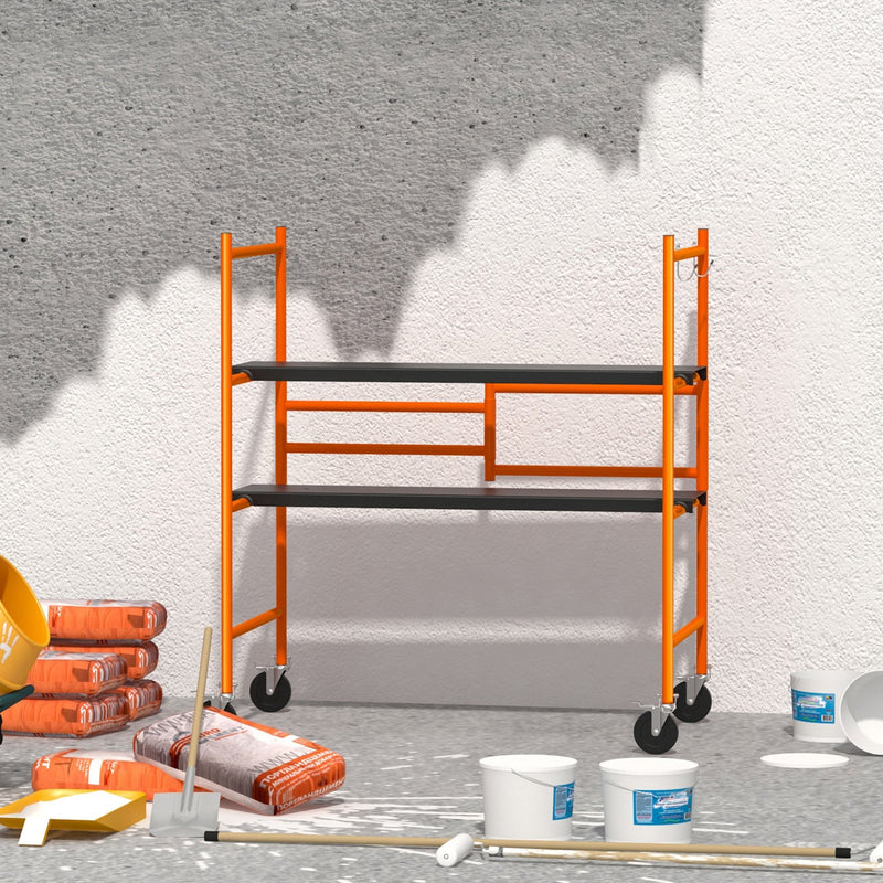 HOMCOM Multi Purpose Scaffolding Ladder with Locking Wheels, Adjustable Working Platform, Steel Frame Wheels