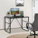 Glass Top Writing Desk Working Station Home Office Table Gaming Desk Metal Frame Easy Assembly, Black Table