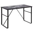 Glass Top Writing Desk Working Station Home Office Table Gaming Desk Metal Frame Easy Assembly, Black Table