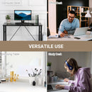 Glass Top Writing Desk Working Station Home Office Table Gaming Desk Metal Frame Easy Assembly, Black Table