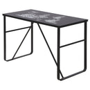 Glass Top Writing Desk Working Station Home Office Table Gaming Desk Metal Frame Easy Assembly, Black Table