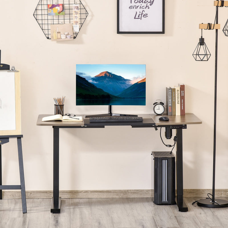 Vinsetto Height Adjustable Electric Standing Desk with 4 Automatic Memory Preset 140cm x 70cm Tabletop Stand Up Desk for Home Office (Black Frame + Teak Desktop) Black