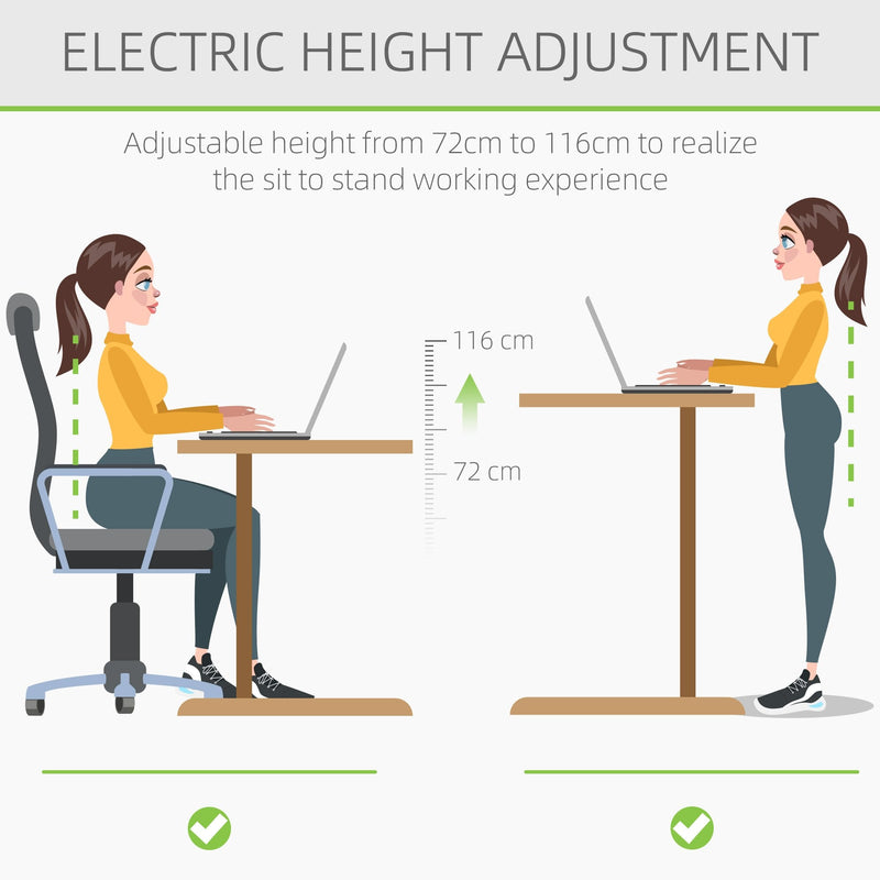Vinsetto Height Adjustable Electric Standing Desk with 4 Automatic Memory Preset 140cm x 70cm Tabletop Stand Up Desk for Home Office (Black Frame + Teak Desktop) Black