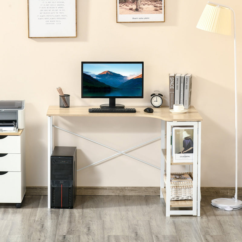 L-Shaped Computer Desk, Folding Home Office Corner Desk Study Workstation Table with 2 Shelves, Oak Tone L-Shape w/ Shelves for