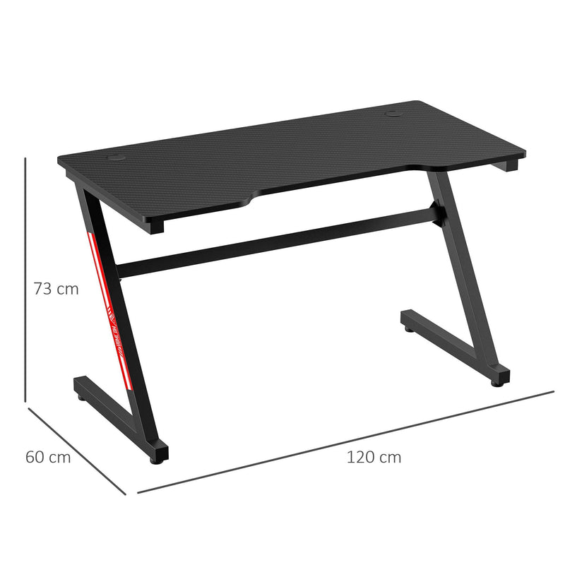 1.2m Gaming Desk Z-Shaped Racing Style Home Office Computer Table with 2 Cable Managements for Study Workstation Black Management