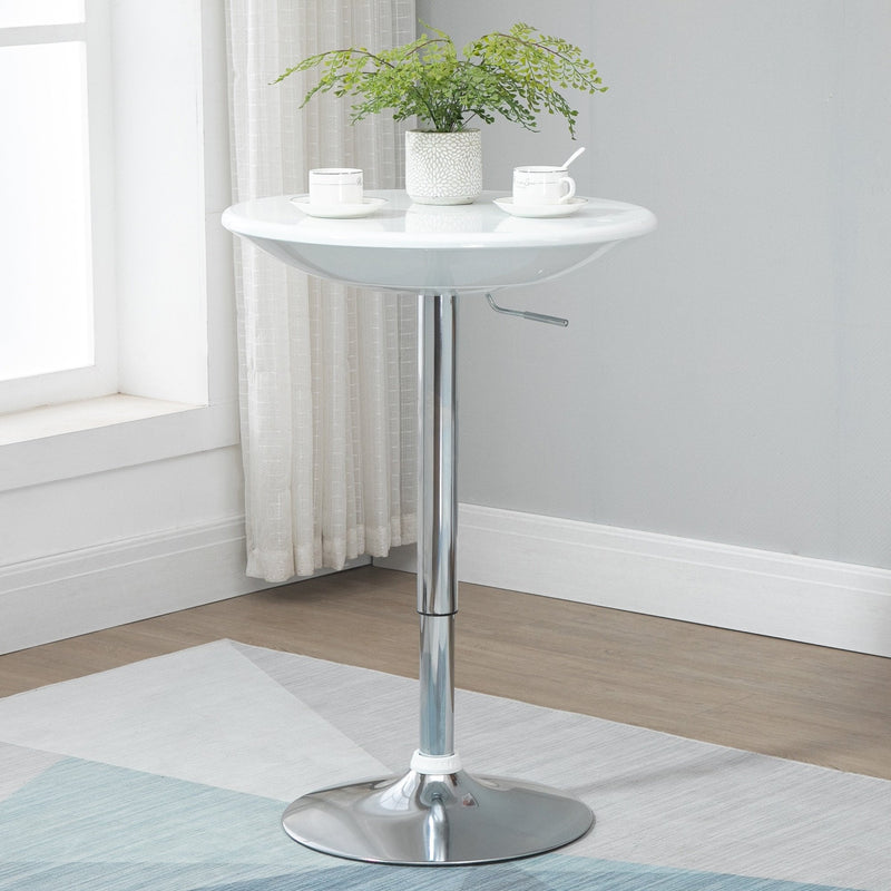 Modern Round Bar Table Adjustable Height Home Pub Bistro Desk Swivel Painted Top with Silver Steel Leg and Base, White 61 cm Indoor Counter