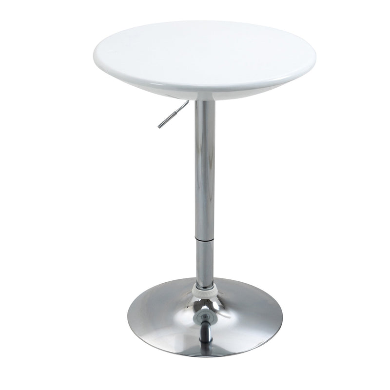 Modern Round Bar Table Adjustable Height Home Pub Bistro Desk Swivel Painted Top with Silver Steel Leg and Base, White 61 cm Indoor Counter