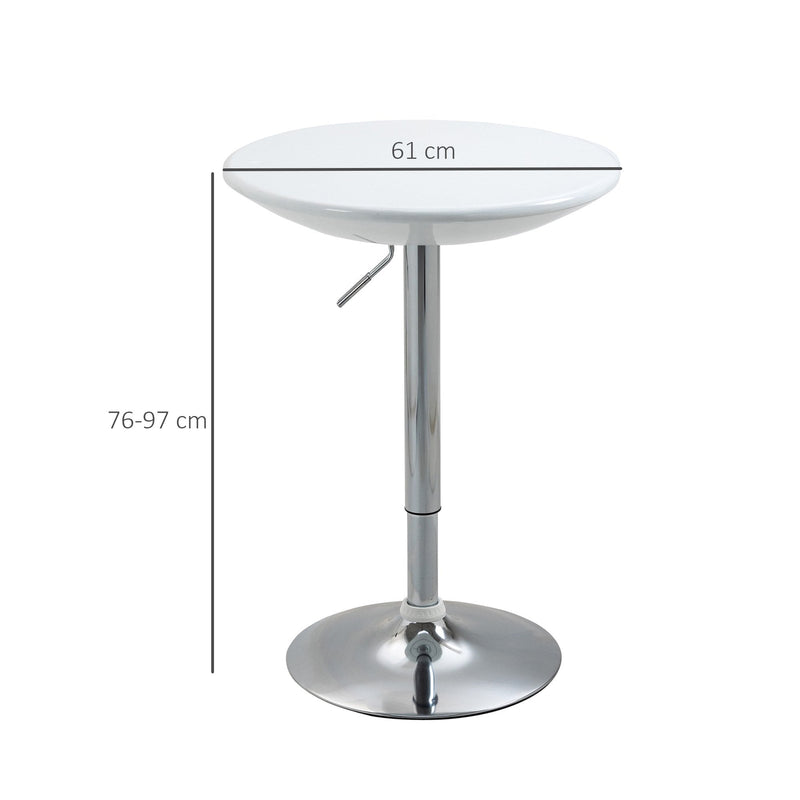 Modern Round Bar Table Adjustable Height Home Pub Bistro Desk Swivel Painted Top with Silver Steel Leg and Base, White 61 cm Indoor Counter