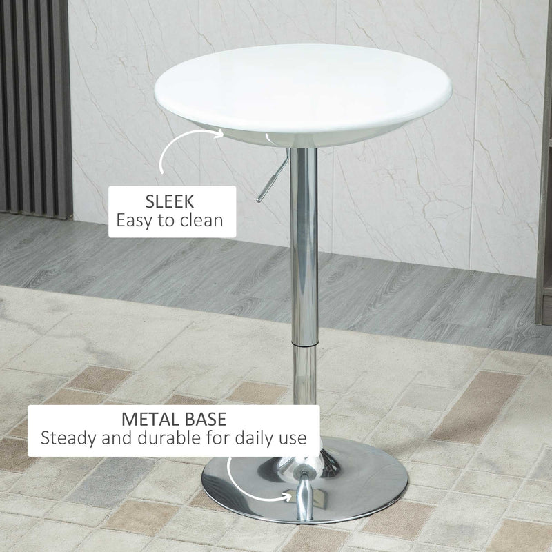 Modern Round Bar Table Adjustable Height Home Pub Bistro Desk Swivel Painted Top with Silver Steel Leg and Base, White 61 cm Indoor Counter