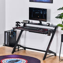 LED Breathing Lights Gaming Table Double-layer Tabletop Computer Desk Metal Frame with Host Support Board, Cup Holder, Headphone Hook, Gamepad Holder, Cable box, Black w/ Holder Hook box