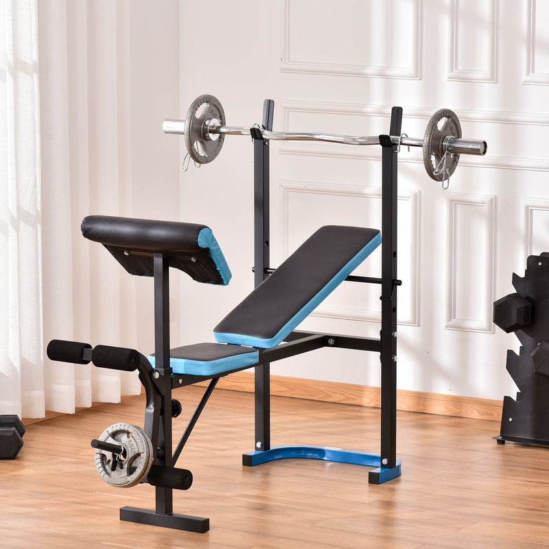 Adjustable Weight Bench with Leg Developer Barbell Rack for Lifting and Strength Training Multifunctional Workout Station for Home Gym
