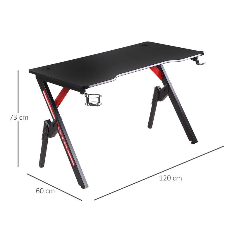 1.2m Gaming Desk Racing Style Computer Table with RGB Light Cup Holder Headphone Hook Cable Management for Study Workstation