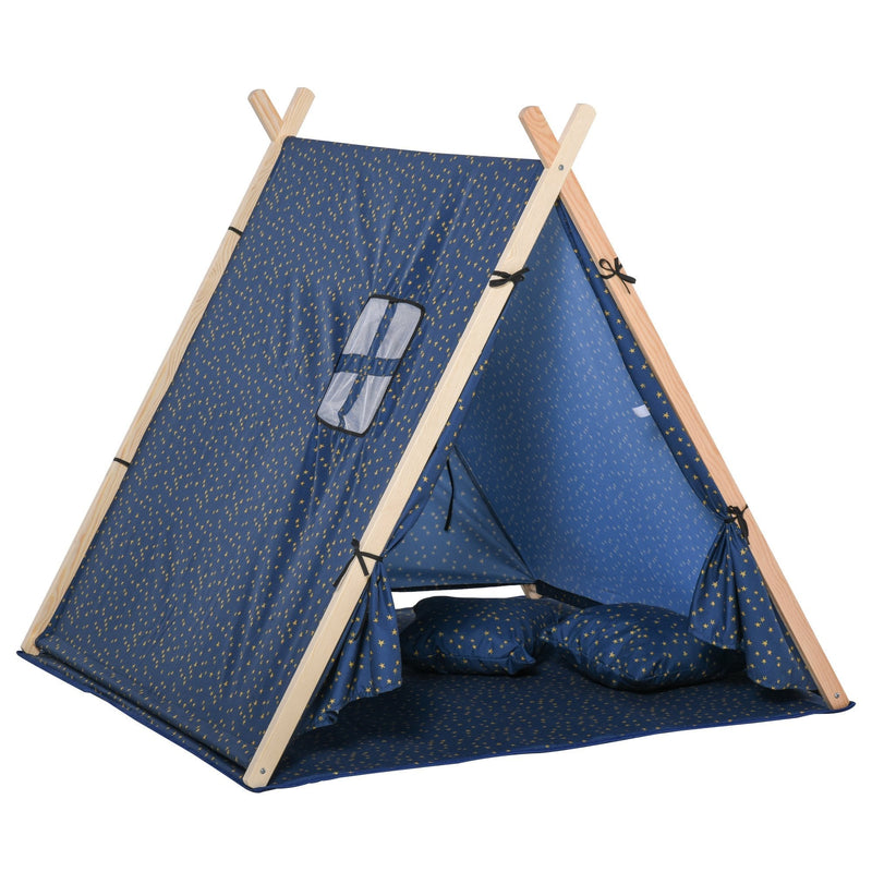 Kids Teepee Play Tent Portable Foldable Children Playhouse Toy for Boys and Girls with Mat Pillow Carry Case Indoor Outdoor Games Blue Boy w/ Bag