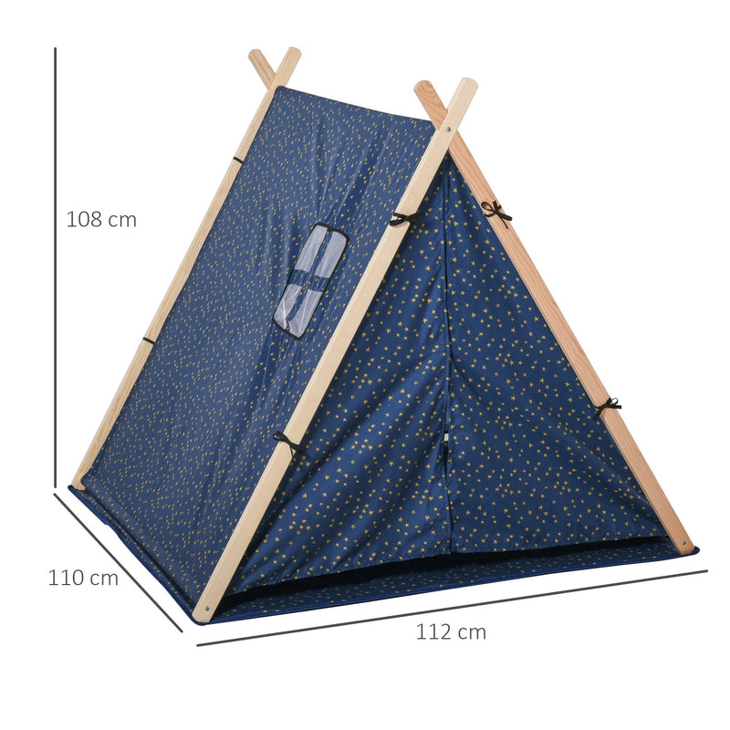 Kids Teepee Play Tent Portable Foldable Children Playhouse Toy for Boys and Girls with Mat Pillow Carry Case Indoor Outdoor Games Blue Boy w/ Bag