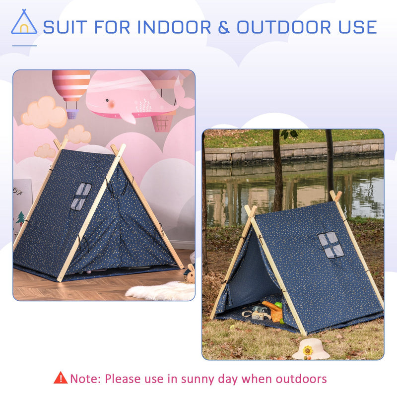 Kids Teepee Play Tent Portable Foldable Children Playhouse Toy for Boys and Girls with Mat Pillow Carry Case Indoor Outdoor Games Blue Boy w/ Bag