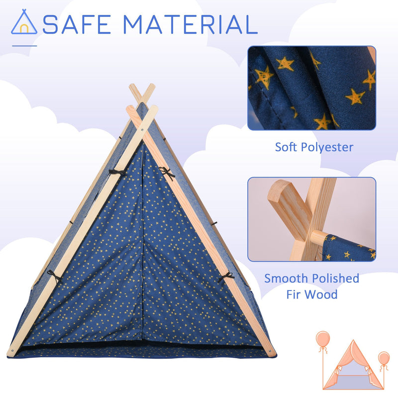 Kids Teepee Play Tent Portable Foldable Children Playhouse Toy for Boys and Girls with Mat Pillow Carry Case Indoor Outdoor Games Blue Boy w/ Bag