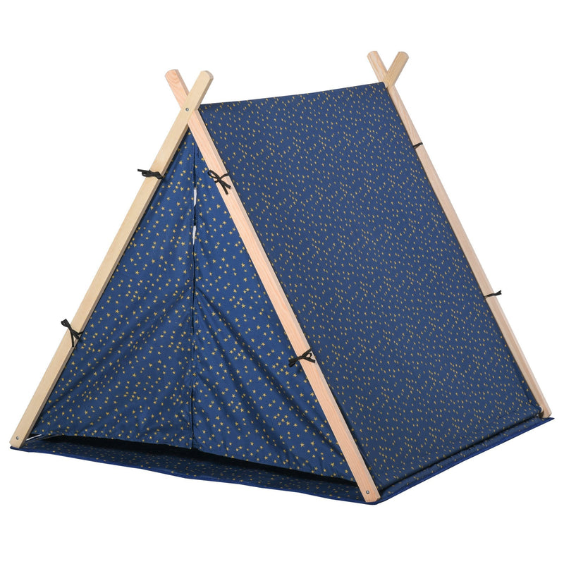 Kids Teepee Play Tent Portable Foldable Children Playhouse Toy for Boys and Girls with Mat Pillow Carry Case Indoor Outdoor Games Blue Boy w/ Bag