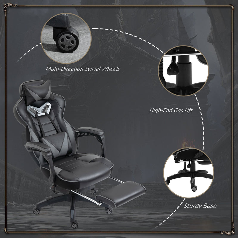 Vinsetto Ergonomic Gaming Chair Office Desk Chair Adjustable Height Recliner with Wheels, Lumbar Support Retractable Footrest