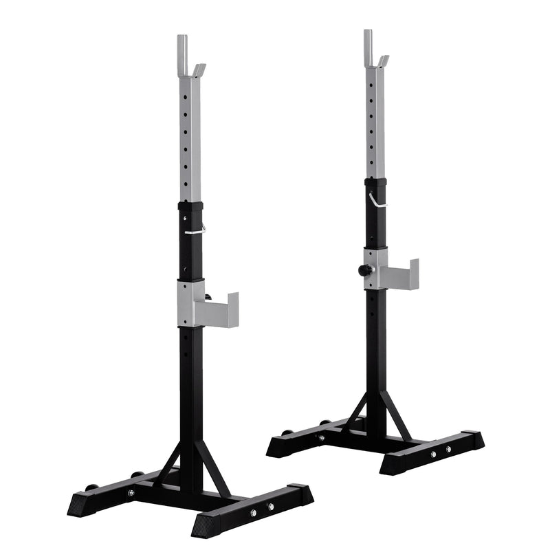 2 Pairs Adjustable Barbell Squat Rack Portable Stand Weight Lifting Bench Press Home Gym w/ Wheels, Black of Wheels