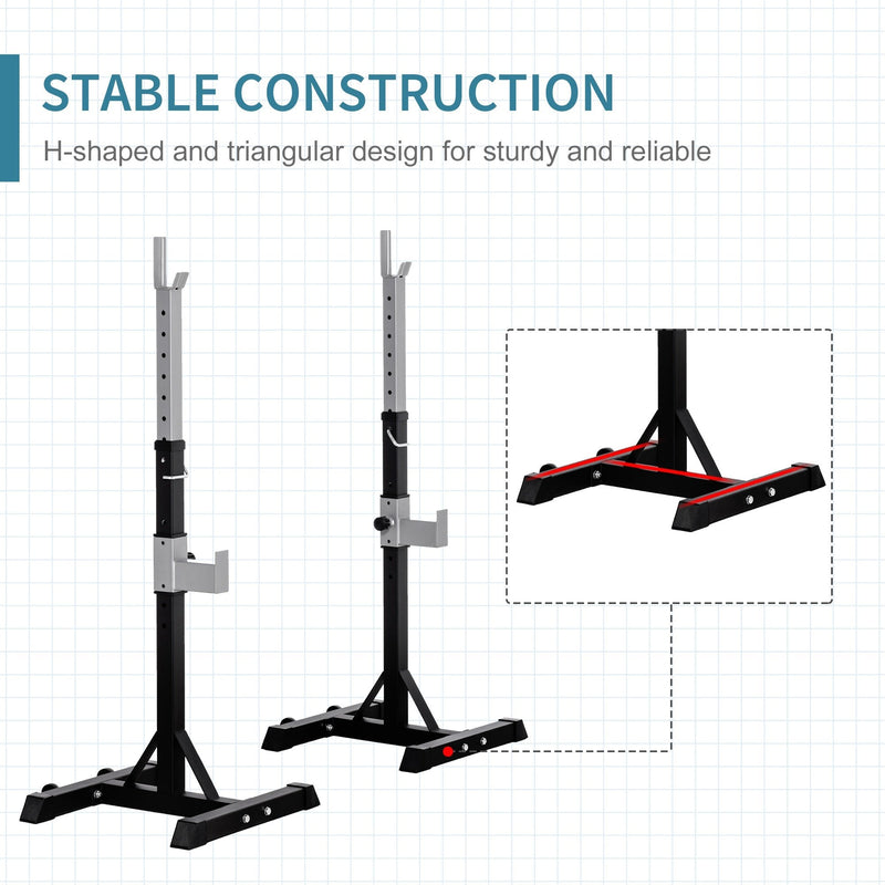 2 Pairs Adjustable Barbell Squat Rack Portable Stand Weight Lifting Bench Press Home Gym w/ Wheels, Black of Wheels