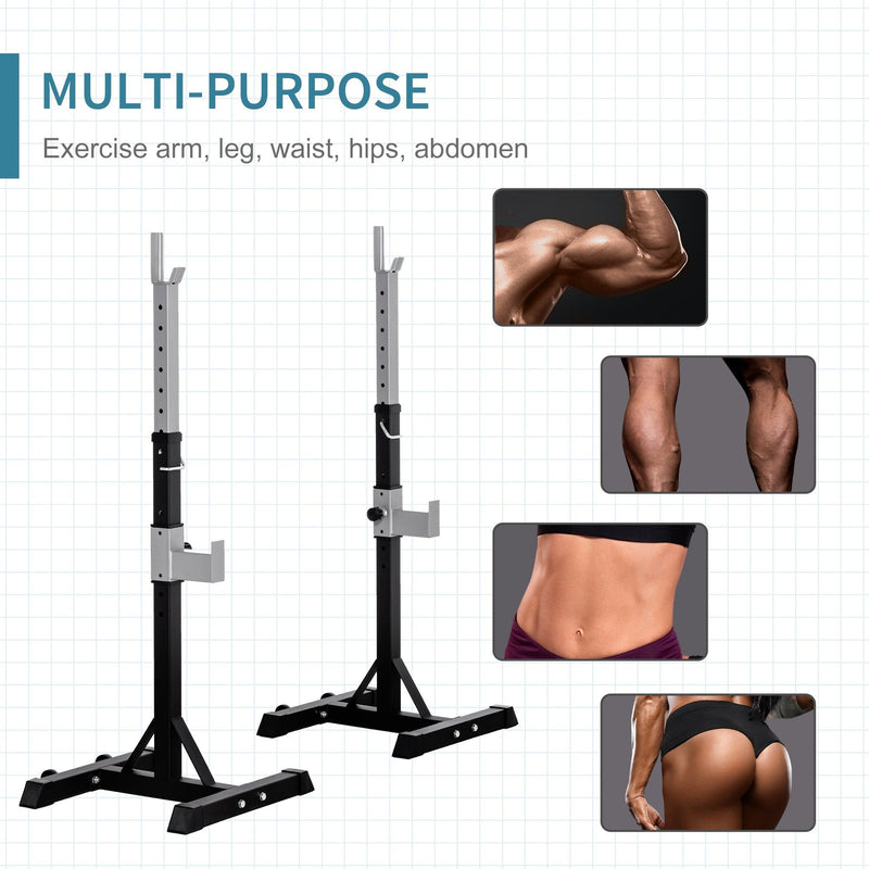 2 Pairs Adjustable Barbell Squat Rack Portable Stand Weight Lifting Bench Press Home Gym w/ Wheels, Black of Wheels
