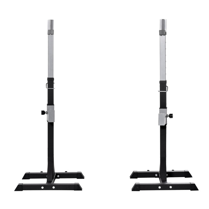 2 Pairs Adjustable Barbell Squat Rack Portable Stand Weight Lifting Bench Press Home Gym w/ Wheels, Black of Wheels