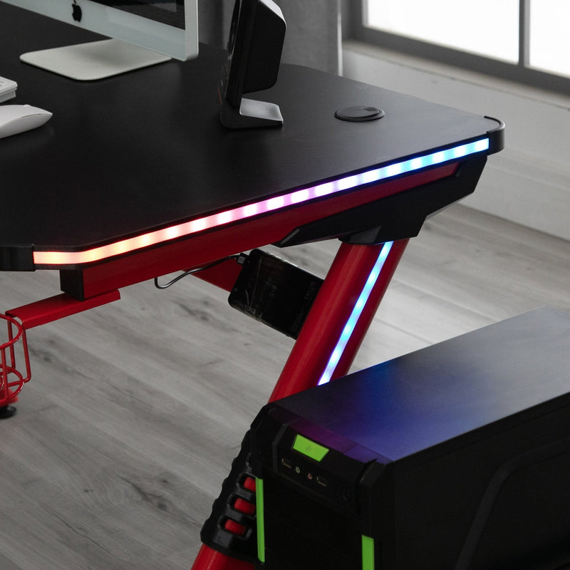 HOMCOM Gaming desk with Cup Holder Headphone Hook Feet Adjustable 120 x 66  x 75cm Black Spacious Desk Home Racing w/ Steel Frame