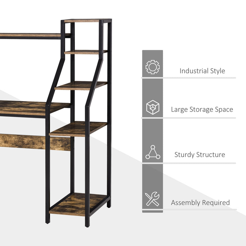 Computer Desk with Shelves Home Office Study Table with 6 Tier Storage Industrial Workstation for Small Rustic Spaces