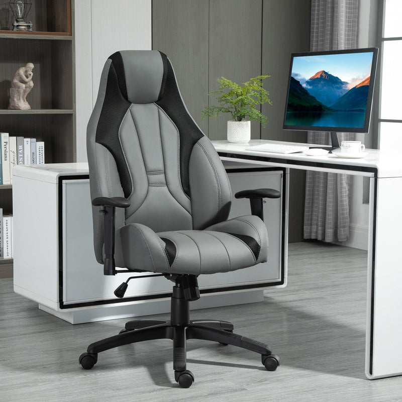 Vinsetto High Back Executive Office Chair Mesh & Fuax Leather Gaming Gamer Chair with Swivel Wheels, Adjustable Height and Armrest, Charcoal Grey for Home Recliner w/ Footrest, Deep