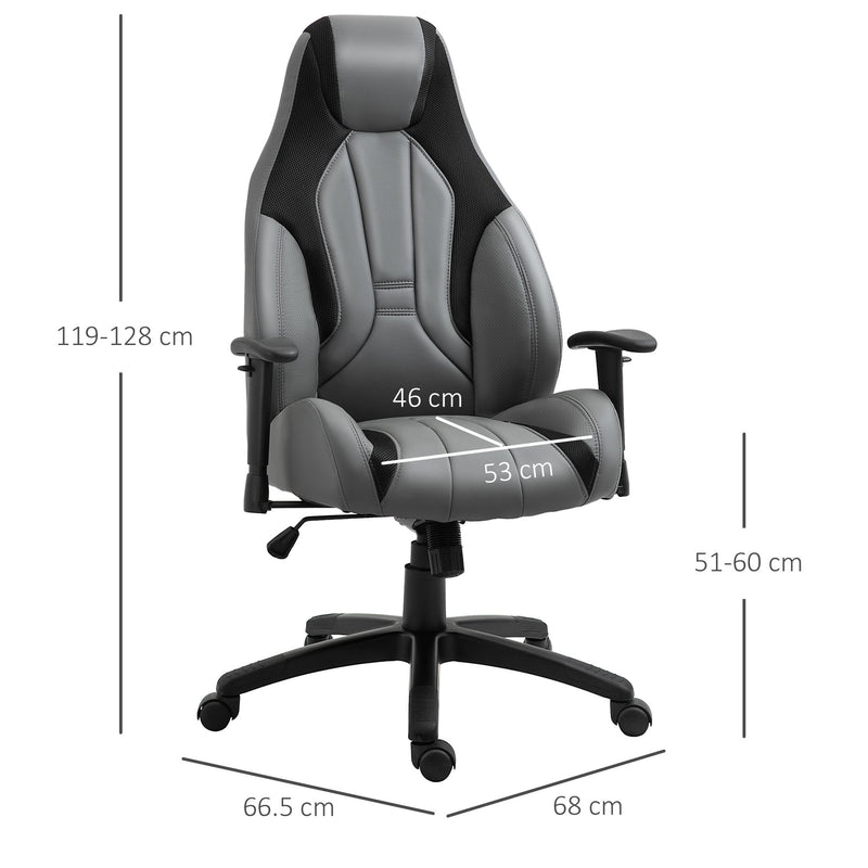 Vinsetto High Back Executive Office Chair Mesh & Fuax Leather Gaming Gamer Chair with Swivel Wheels, Adjustable Height and Armrest, Charcoal Grey for Home Recliner w/ Footrest, Deep