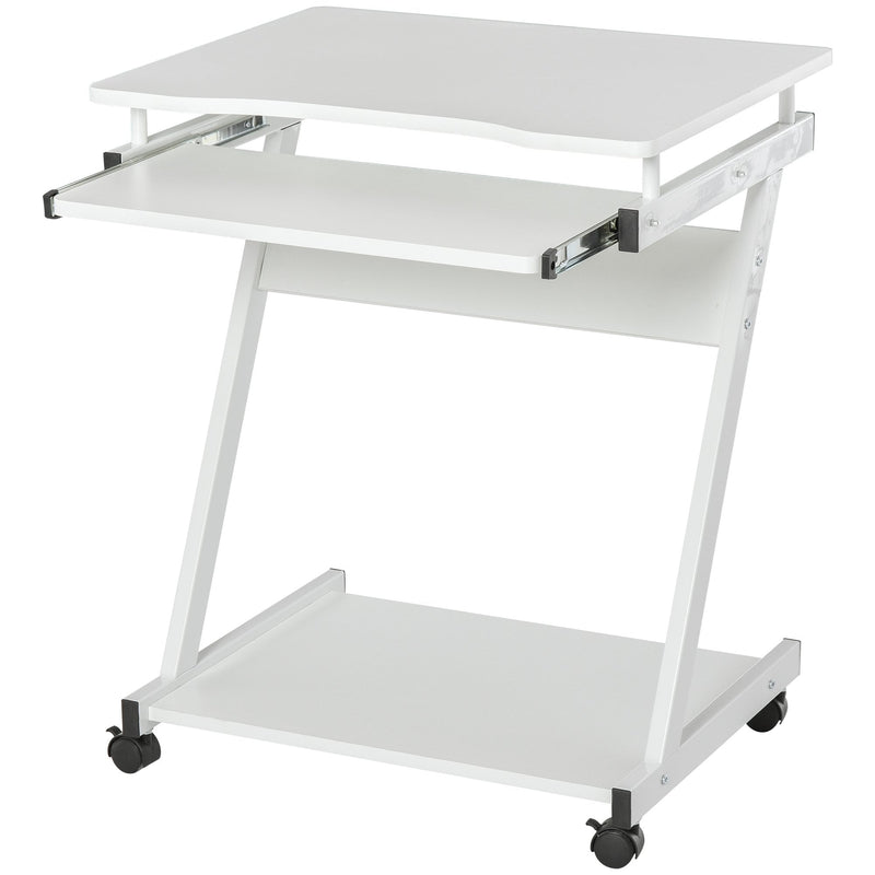 Movable Computer Desk with 4 Moving Wheels Sliding Keyboard Tray Home Office Workstation White