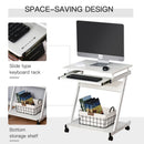 Movable Computer Desk with 4 Moving Wheels Sliding Keyboard Tray Home Office Workstation White