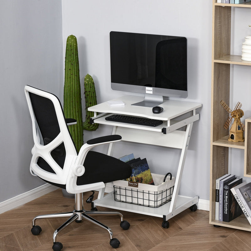 Movable Computer Desk with 4 Moving Wheels Sliding Keyboard Tray Home Office Workstation White