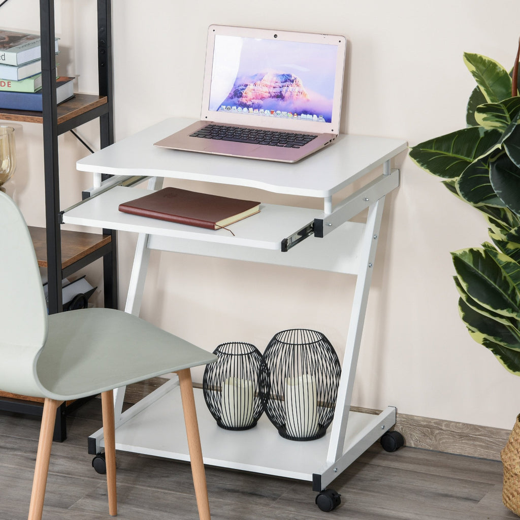 Computer Desk Sliding Movable Computer Desk with 4 Moving Wheels Sliding Keyboard Tray Home