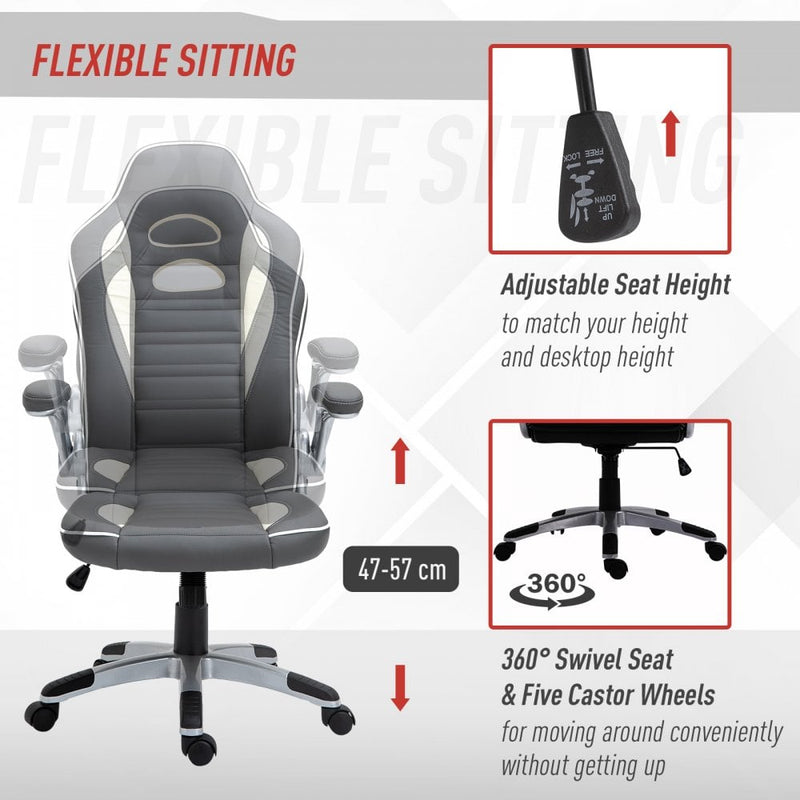 Vinsetto  Home Office Chair Executive Height Adjustable Rolling Swivel Chair With Tilt Function PU Grey 69 x 65 x 112-122 cm