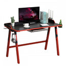 Gaming Desk Computer Table Stable Steel Frame with Cup Holder Headphone Hook, Cable Basket - Black