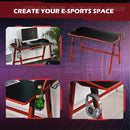 Gaming Desk Computer Table Stable Steel Frame with Cup Holder Headphone Hook, Cable Basket - Black