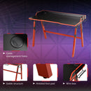 Gaming Desk Computer Table Stable Steel Frame with Cup Holder Headphone Hook, Cable Basket - Black