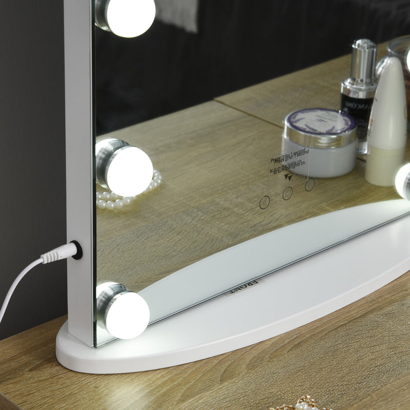 Hollywood Mirror with Lights for Makeup Dressing Table, Lighted Vanity Mirror with 12 Dimmable LED Bulbs and USB Plug in Power Supply, White Led Light Dimmer Cosmetic Beauty Stage