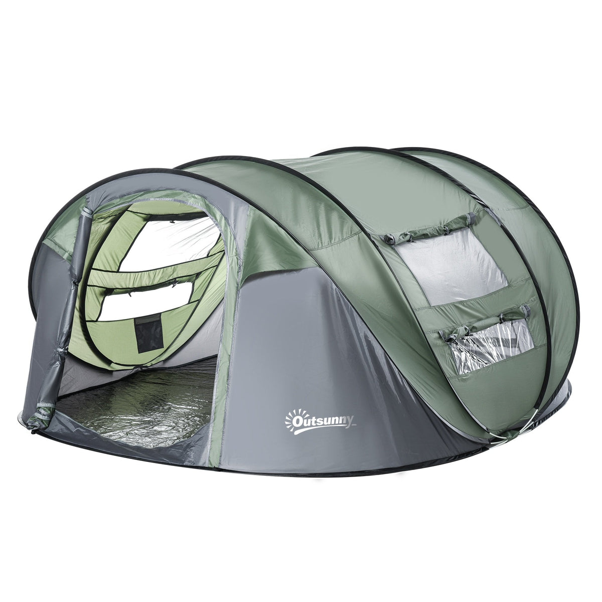big pop up tent Outsunny 4-5 Person Family Pop-up Waterproof Camping Tent w/ 2 Mesh Wi